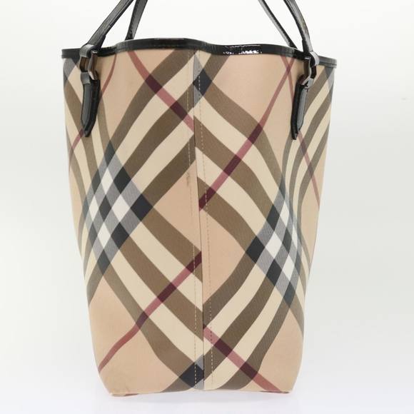 BURBERRY Nova Check Tote Bag PVC Leather Beige Auth yk7756 - Picture 5 of 16